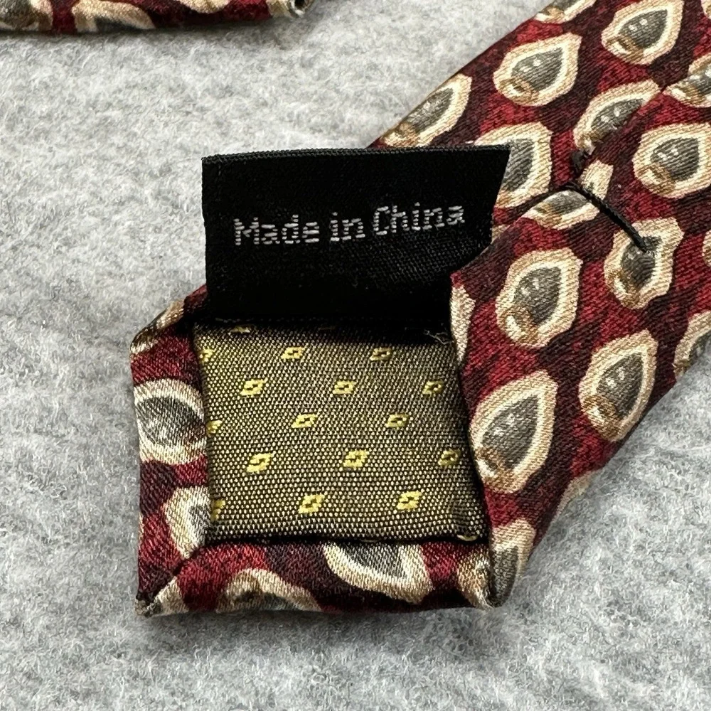 Stonehenge Necktie Red 100% Silk Geometric Green Paisley Print‎ Handmade